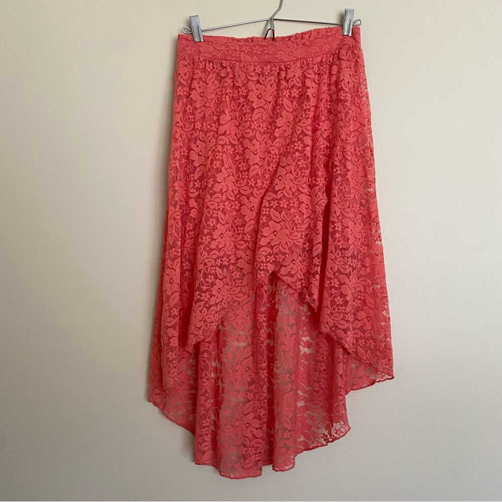 Charlotte Russe Tiered Lace Skirt size S elastic waist, color: Coral